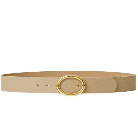 B-Low The Belt BB Gold Tone Oval Buckle Genuine Leather Belt Italy Beige Small - Picture 1 of 7
